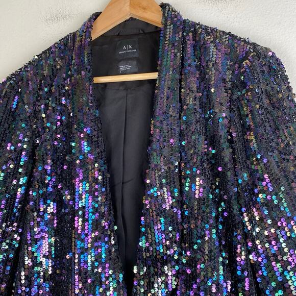 Armani Exchange Sequin Blazer Size 8 Black Statement Jacket Festive - Picture 6 of 13